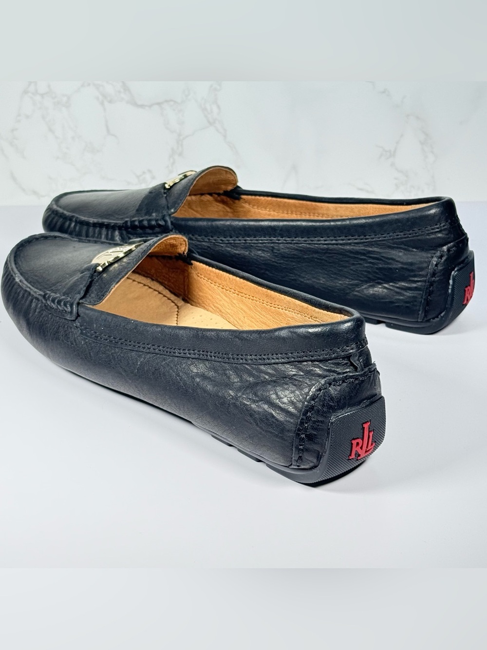LAUREN Ralph Lauren Carley Black Leather Slip on Loafer NWOB 9B - Picture 5 of 6